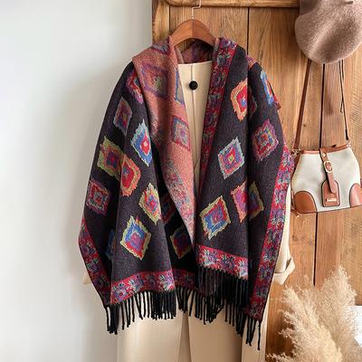 Sciarpa Pashmina a Due Lati Stile Etnico S Lusso Morbida Calda in Cashmere con Frange Sciarpa Coperta Invernali Antifreddo Antivento