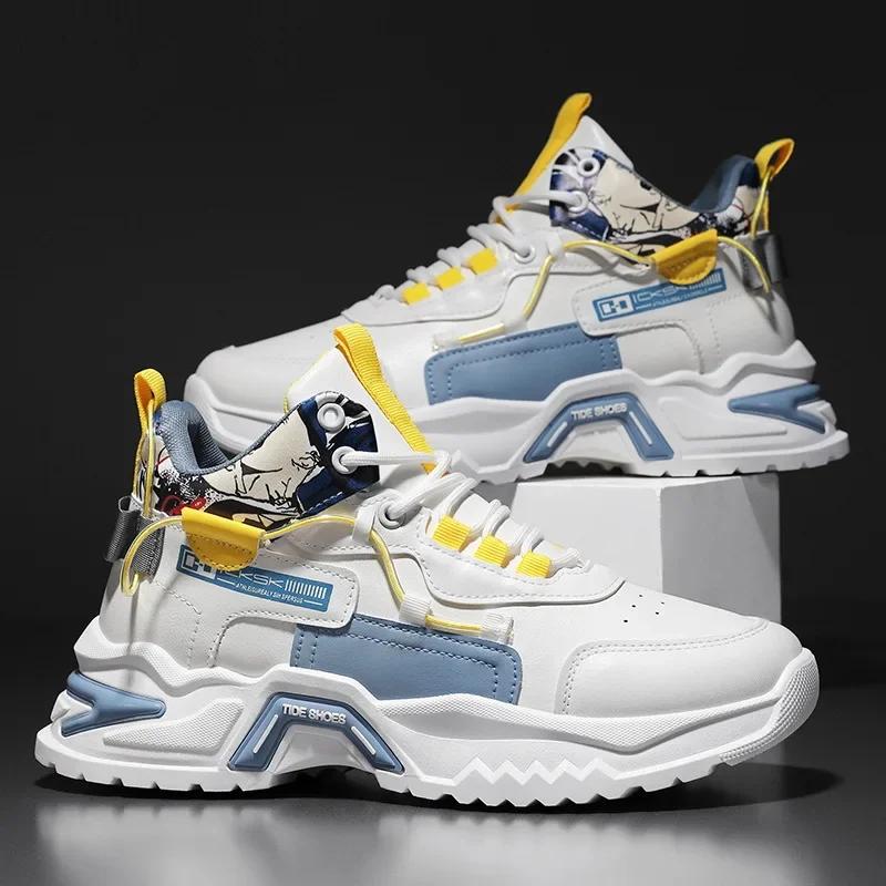 Fashion Men's Shoes 2025 Spring New Fashion High Cut Thick Soled Sports Shoes Versatile Height Increasing Anti Slip Casual Shoes