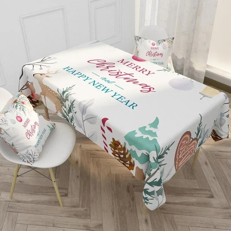 Waterproof Santa Claus Snowman Merry Christmas Anti-stain Tablecloth Table Cloth Cover For Kitchen Decor Party Decoration