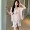 1011 Spring New Pajamas Women's High-end Ice Silk Jacquard Fairy Style Thin Short-sleeved Shorts Loungewear