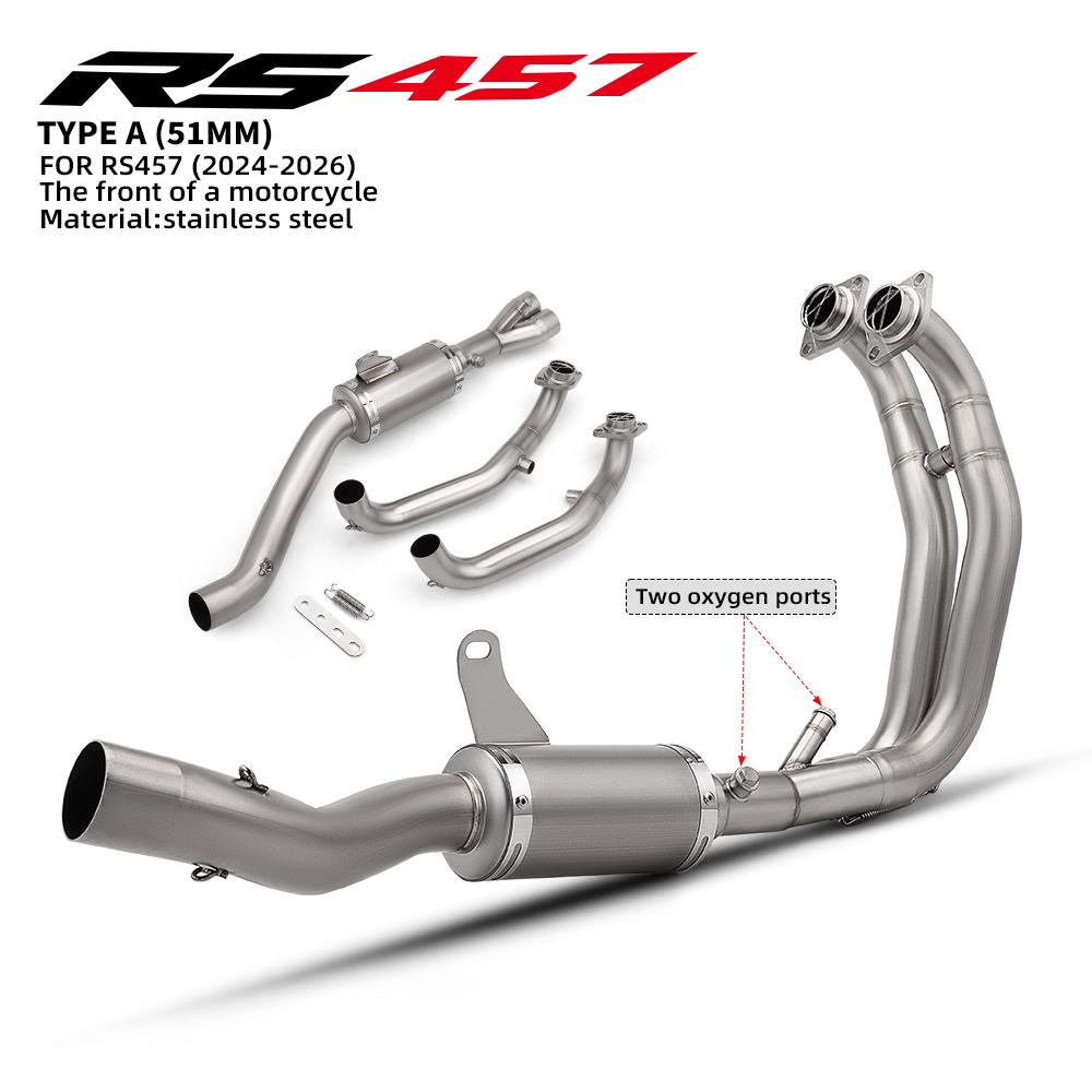For RS457 RS 457 2024-2026 Full Exhaust System 51MM Muffler Front Dual Oxygen Sensor Connection Pipe Multi-piece