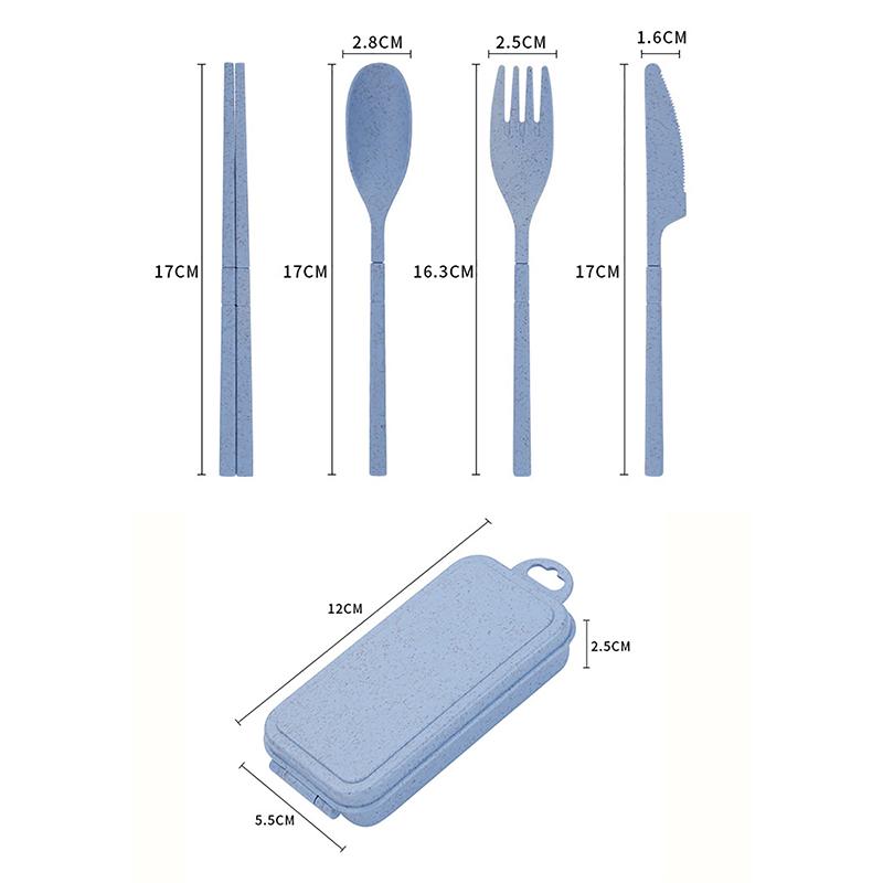 Portable Wheat Straw Fork Cutlery Set Foldable Folding Chopsticks Cutlery Set With Box Travel Kitchen Accessories