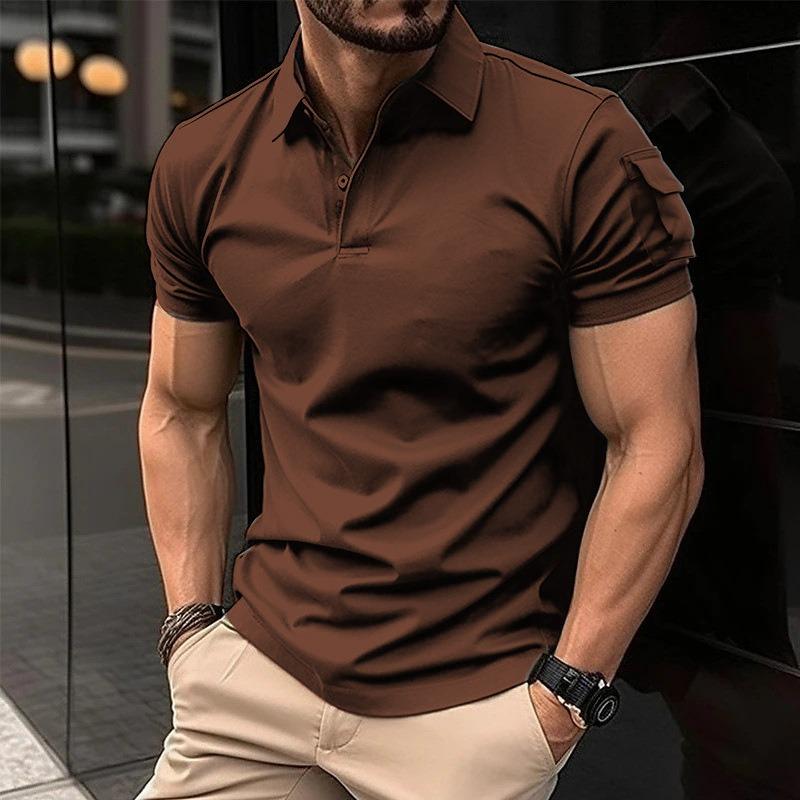 Mens Turn Down Collar Button Short Sleeve Solid Casual Sports Polo Shirt