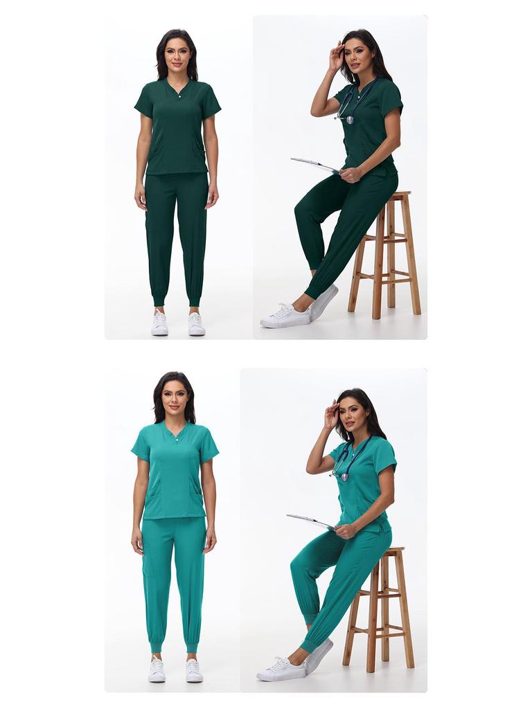 Women's Quick-Dry Short Sleeve Stretch Scrub Suit for Nurses and Beauty Salon