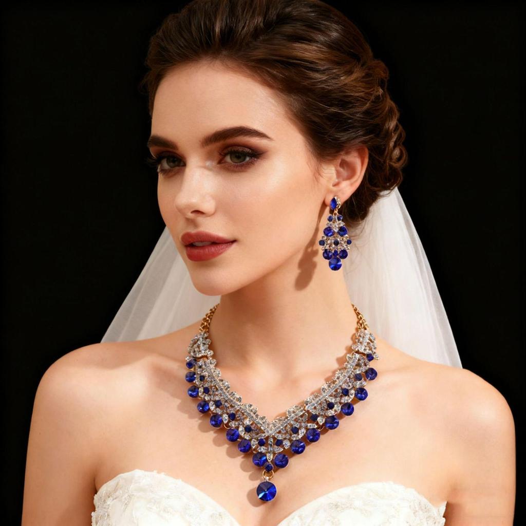 Set di Collana e Orecchini da Sposa con Strass di Lusso - Design Europeo e Americano