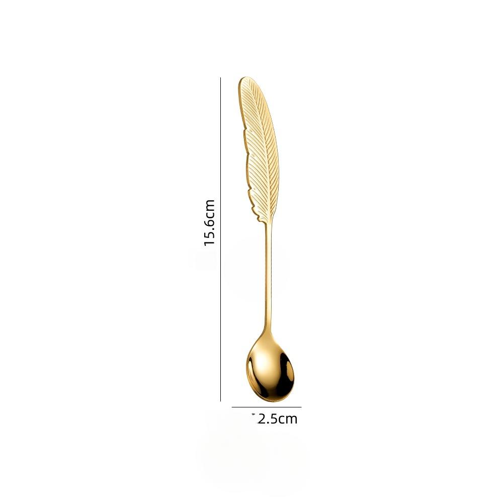 Feather‑Shaped Spoon Fork, 304 Stainless Steel Coffee Stirring Spoon Creative Dessert Gift Utensil