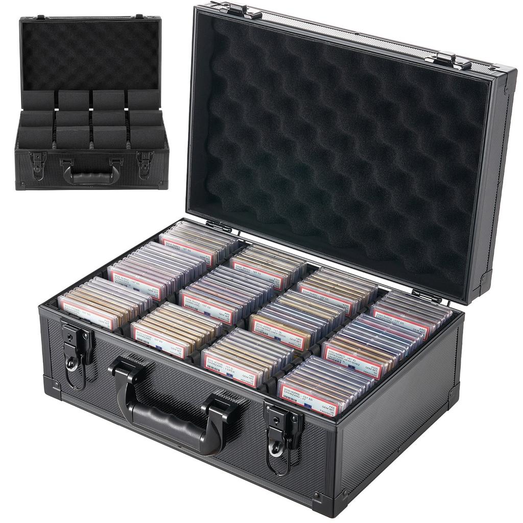 VEVOR Graded Card Case 4 Row 120 PSA Slab Storage Box with Secure Lock, Baseball Sports Trading Cards Holder Collector with 12 Dividers, Key