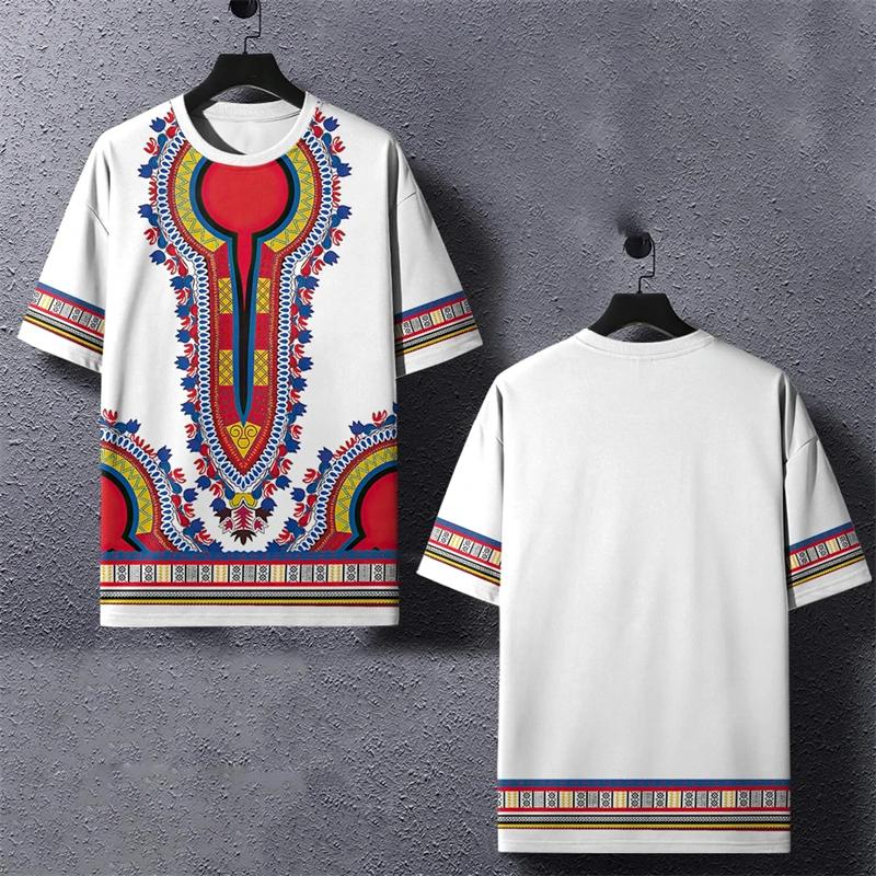 Vintage African Ethnic Stripe 3D Printing T-shirt O-Neck Oversized Short Sleeve Tees Tops Summer Men Clothing Size XXS-6XL