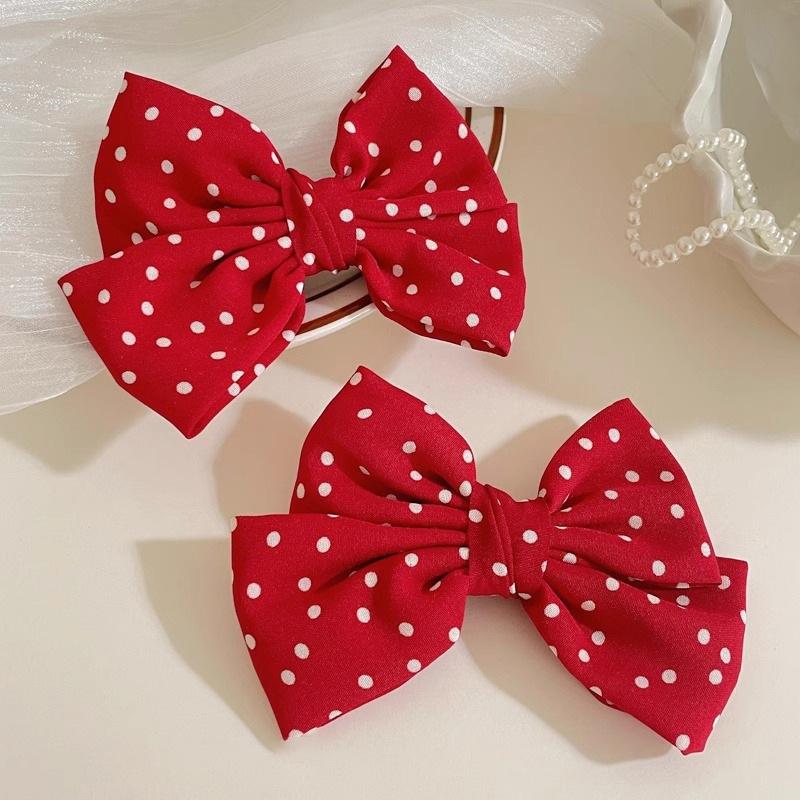 1pc/2pcs Set Red Heart Polka Dot Bow Hairclips, Cute Sweet Academy Style Side Bangs Hair Clips For Women