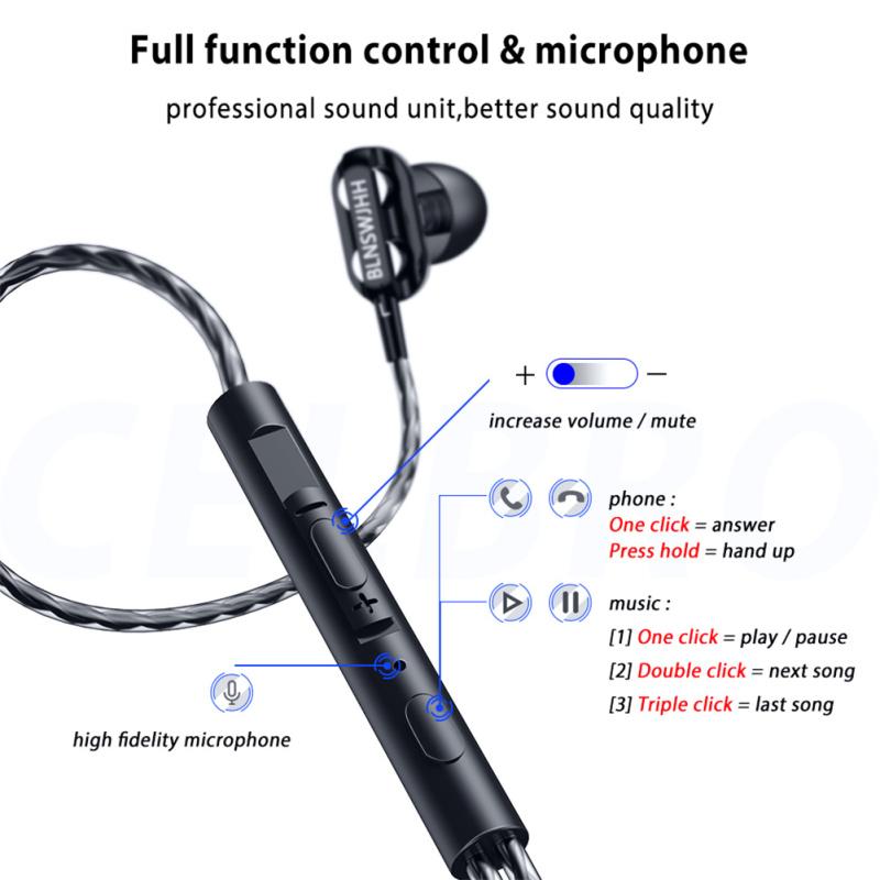Dual Drivers Wired Headset Quad-core Dynamic Hi-fi Headphones Super Base Line Control With Mic