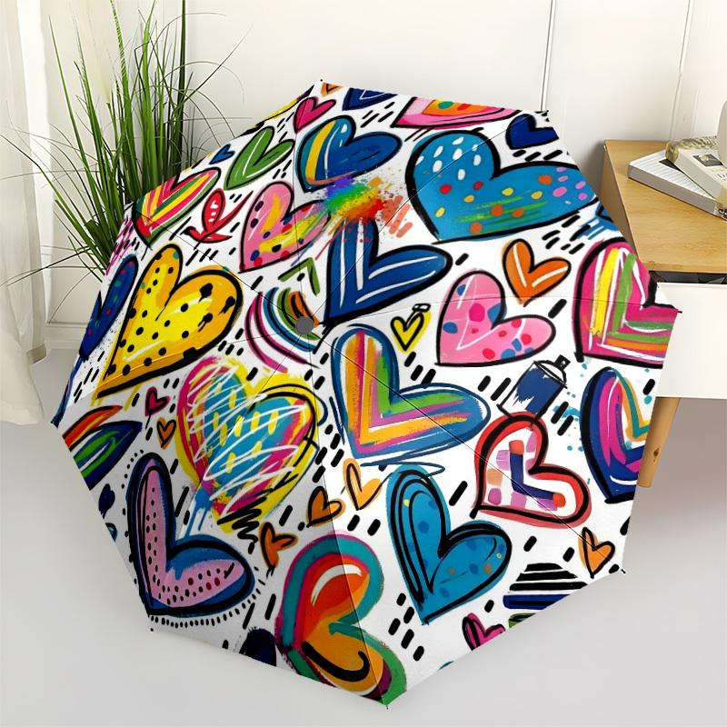 

1pc Colorful Hearts Umbrella Portable Folding Umbrella Durable Iron Frame, Suitable for All Seasons Home Travel Outdoor yy260319018