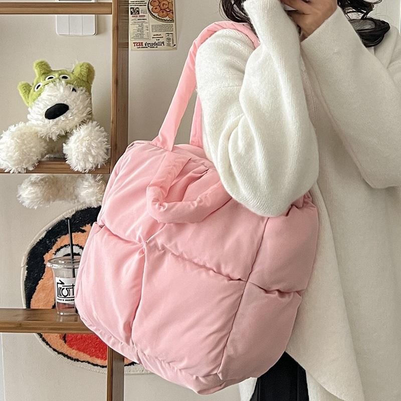 

Осенняя и зимняя сумка Большая вместительная хлопковая сумка для платья Модная универсальная сумка через плечо Сумка-тоут для переноски розовый