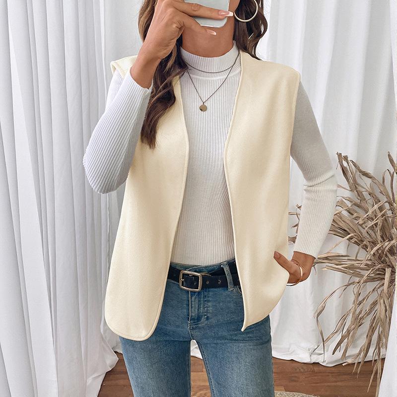 

Однотонный флисовый жилет, универсальный повседневный жилет с V-образным вырезом, женский кардиган без рукавов S абрикосовый