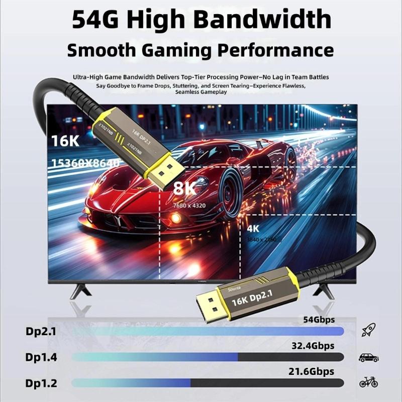Fast Speed 16K  Fiber Opticals Cable Supports 54Gbps 8K Resolution For Gaming Monitors VR PC