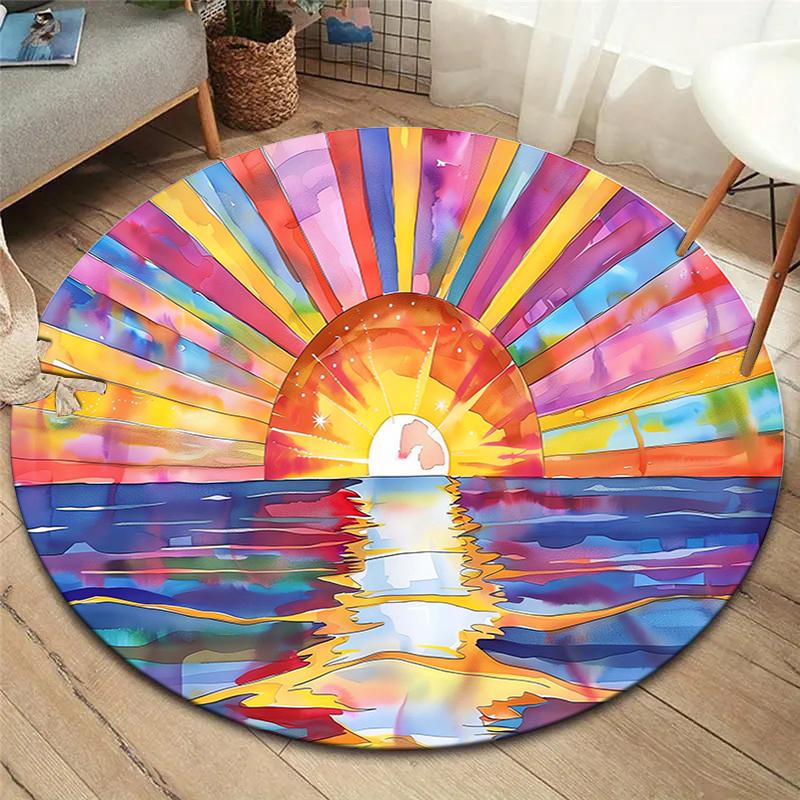 Planet Sun Round Area Rug,Carpet Rug for Living Room Bedroom Sofa Playroom Decor,Non-slip Floor Mat