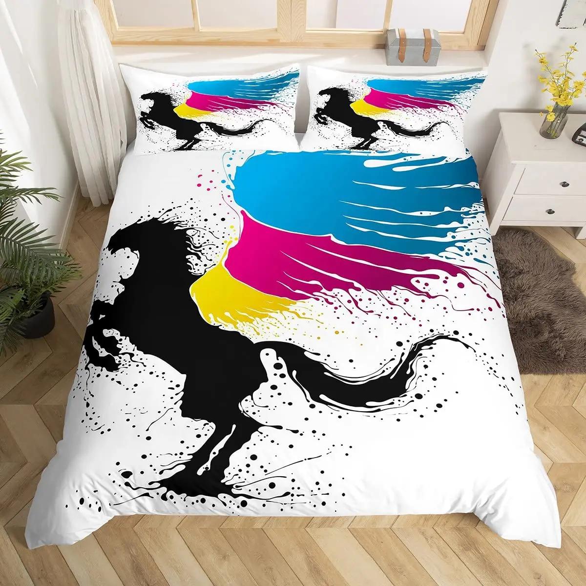 

Comforter Galloping Horse Western Cowboy Farm Animal Bedding Setbamboo Mountain Ink Painting Firforest Folk Style Bed Set Comforter (quilt)-EU Single(135*200cm)3pcs