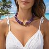 Multicolor Resin Bead Necklace Chunky Beaded Square Beads Bohemian Minimalist
