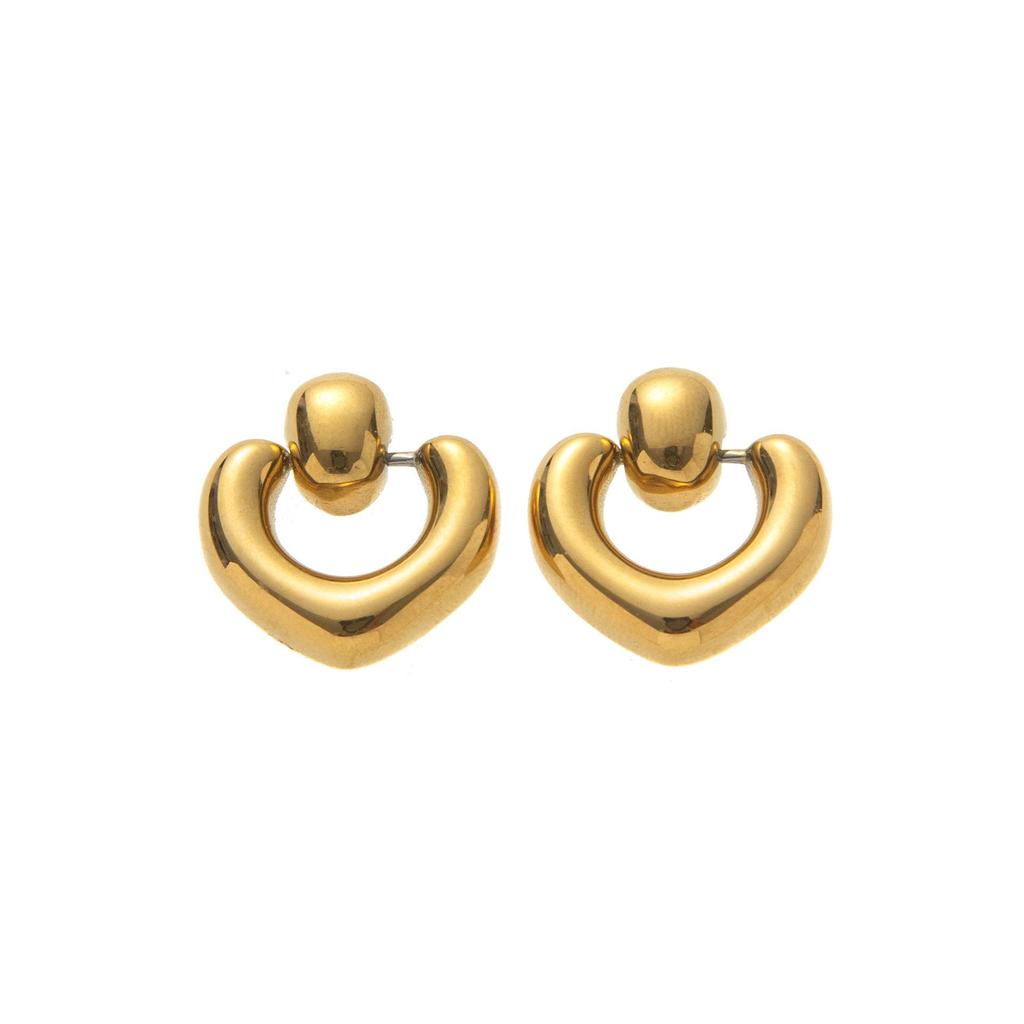 European & American 18K Gold-Plated Heart-Shaped Pearl Earrings with Musical Note Design