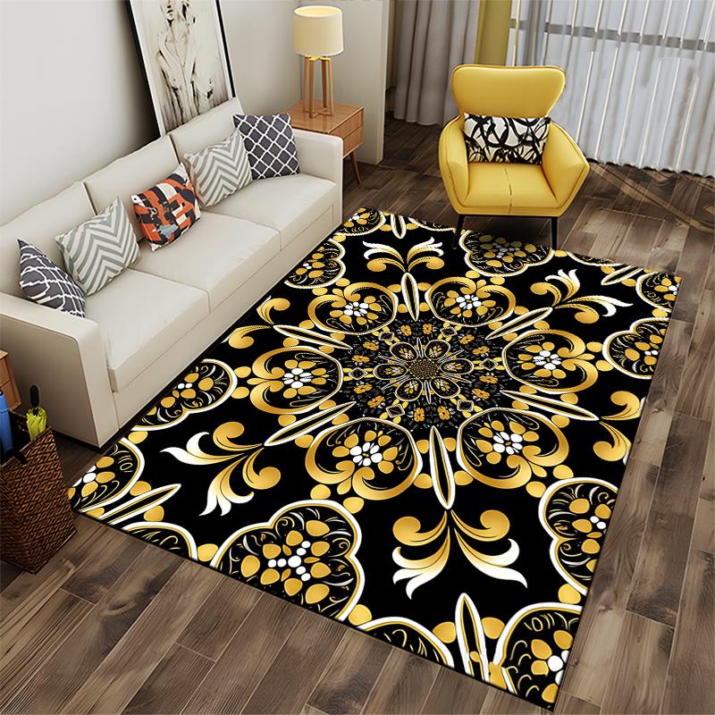 Luxury Black and Gold Floral Mandala Decorative Carpet for Living Room Suitable for Use As an Anti-slip for Living Room Bedroom Sofas