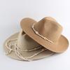 Chapeaux Panama d'été pour femmes avec longue chaîne de coquillage conque Chapeaux Jazz en paille Bohème Chapeau de soleil Chapeaux Fedora Vintage pour hommes Chapeaux de créateur