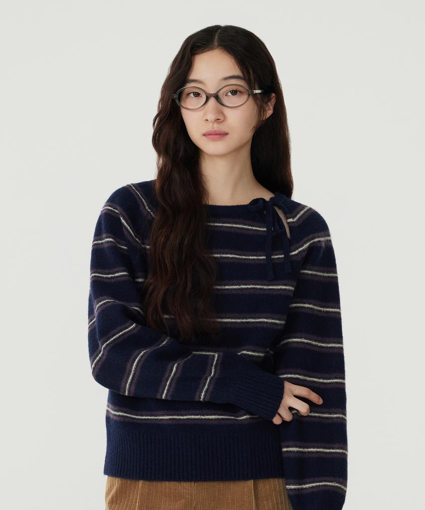 COVERNAT WOMAN Ribbon Stripe Knit Dark Navy