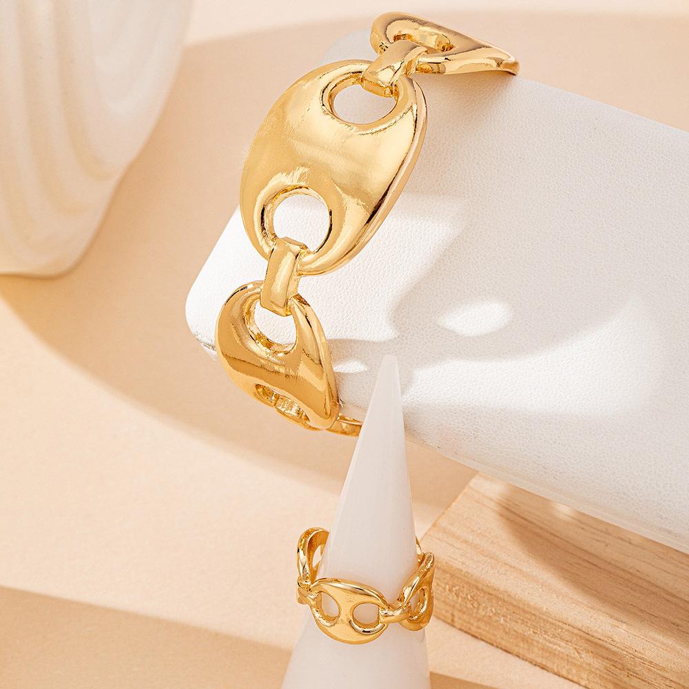 Fashion Trend Ring Bracelet Set Personality Simple Electroplated Set Women Punk Jewelry Accessories