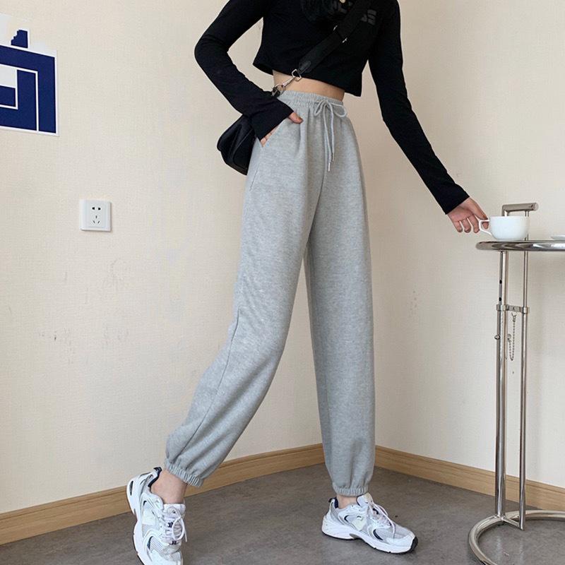 Women's Gray & Black Sports Leggings - 2023 Spring/Summer Casual Sweatpants