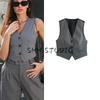 Spring New Women's Clothing Fashion Style Casual Easiest for Match Single Breasted V Neck Sleeveless Short Stripes Vest Jacket