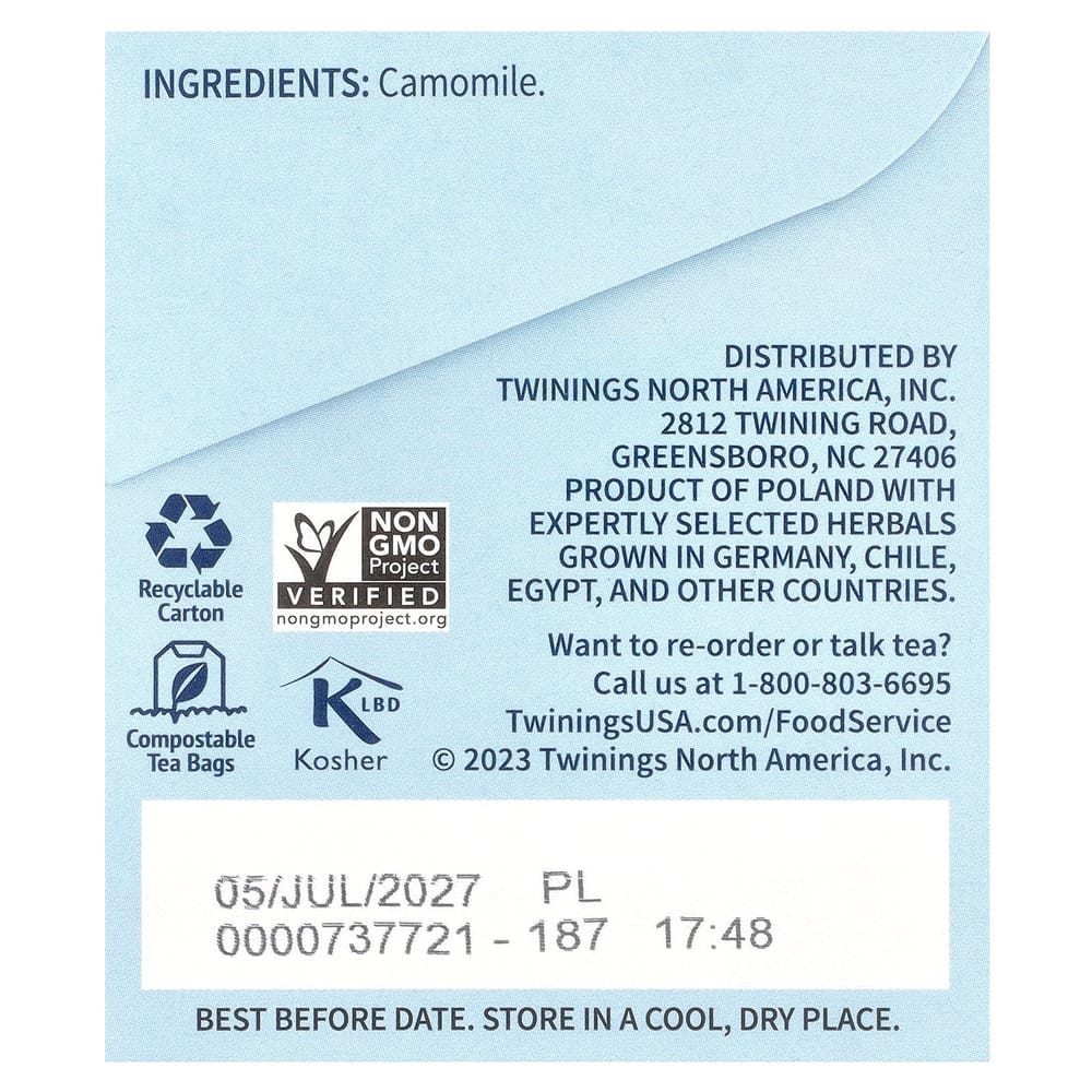 Twinings Pure Camomile Caffeine-Free Herbal Tea, 25 Tea Bags, 37g (1.32 oz)