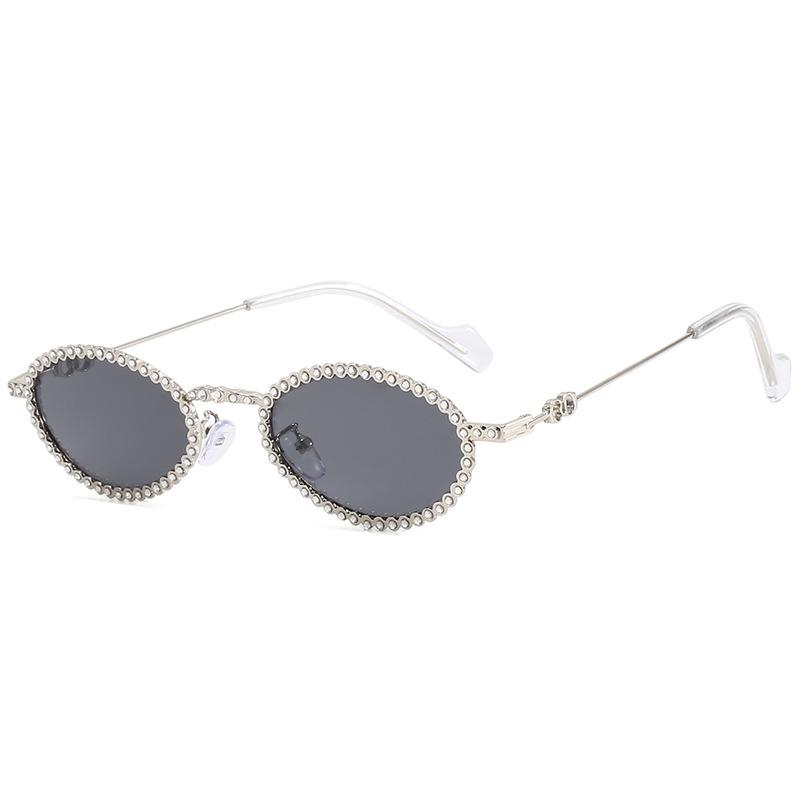 Full diamond oval frame Spice girl feeling ins sunshade sunglasses women's photo concave shape diamond-set retro sunglasses