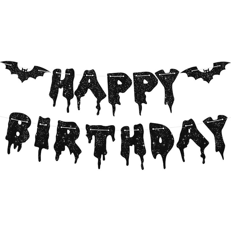 Black Bat Happy Halloween Paper Banner Hanging Garland 2025 Halloween Party Home Decoration Supplies Pumpkin Ghost Flag Props