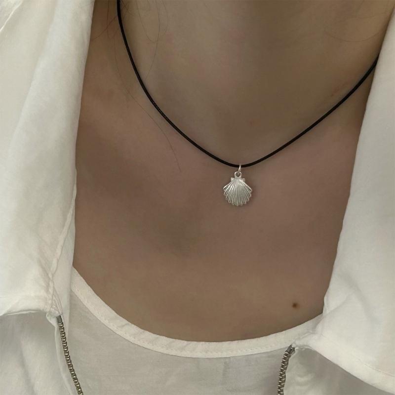 Muschel Anhänger Halsband Armband Verstellbar Schwarzes Seil Choker Halskette Schmuck Hals Schlüsselbeinkette