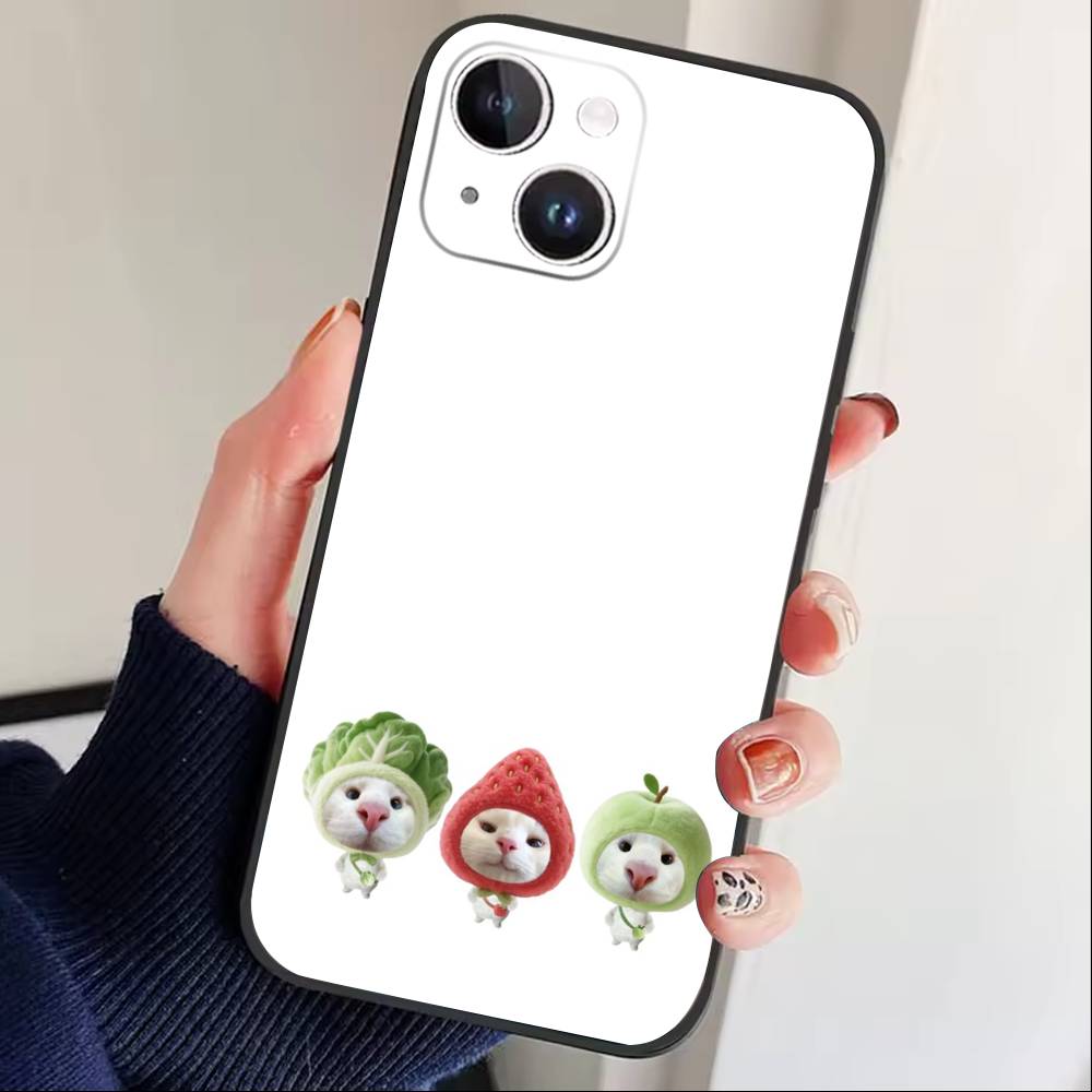 Big-eyed Goofy CAT Silly Phone Case For iPhone17,16,15,14,13,12 Plus,Max Soft Silicone Black Cover