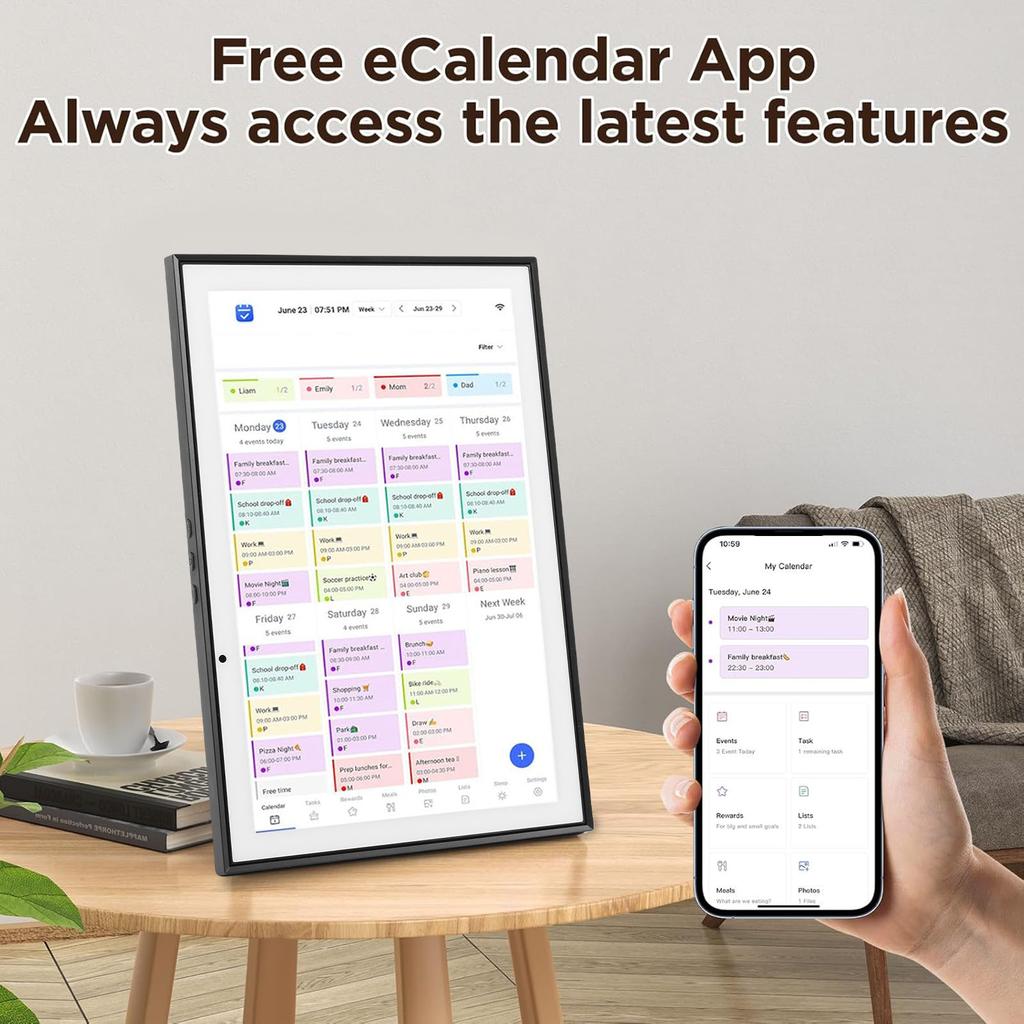 10.1 Inch Digital Calendar IPS HD Touch Screen Smart Family Planner with Chore Chart Meal Planner Star Points Photo Frame
