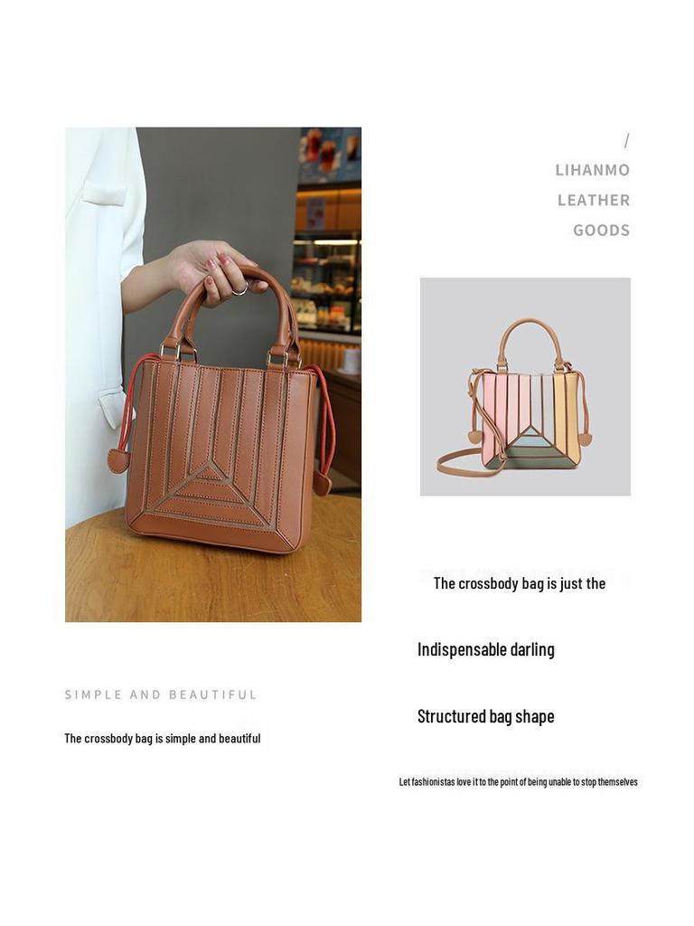 2025 Trendy Contrast Stitching Shoulder & Messenger Bag - Stylish Pleated Handbag for Women
