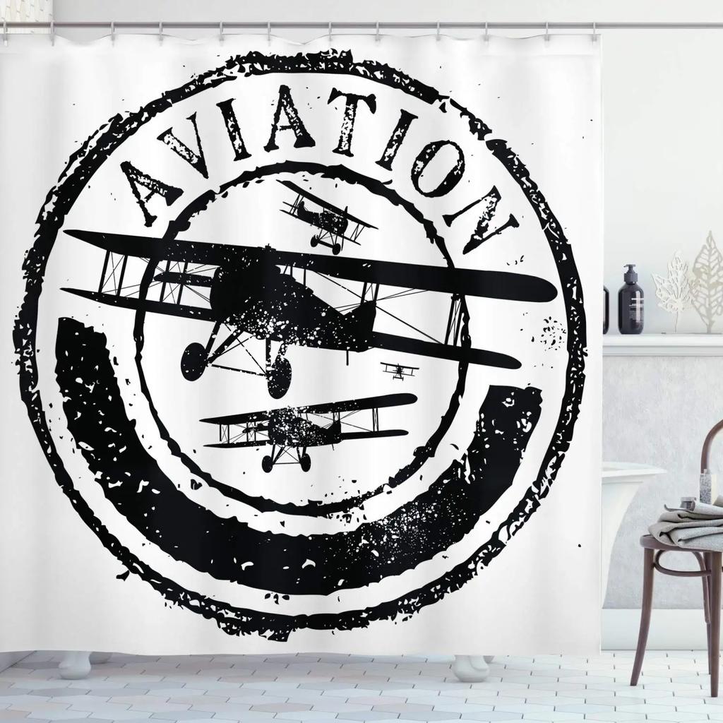 Warcraft Deck Jet Fighter Shower Curtain for Military Fans Bathroom,Warship Plane Coast Shower Curtain Fabric Bathroom Curtains