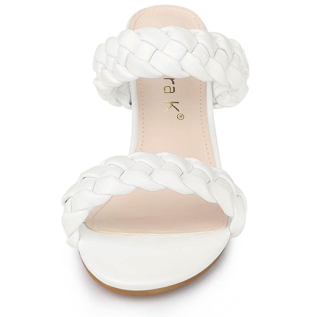 Allegra K Women's Chunky Braided Heel Slip-On Slide Sandals, White, Size 23.0cm