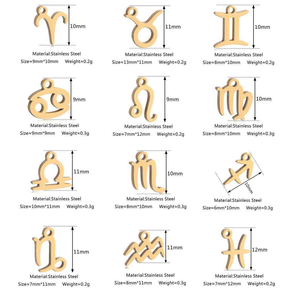 5Pcs/Lot Stainless Steel 12 Zodiac Sign Charms Mini Constellation Pendants DIY Handmade Craft Necklace Bracelet Jewelry Making