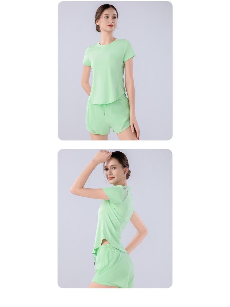 Women's Summer Quick-Dry Mesh Sports Set: Breathable, Loose Fit Short Sleeve Top for Running, Training & Yoga