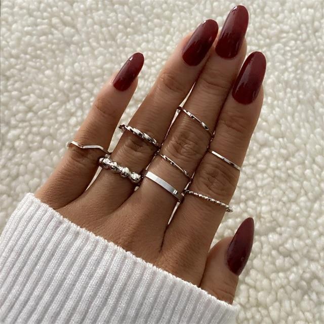 Sada prstenů s českým zlatým řetízkem pro ženy Fashion Boho Coin Snake Moon Rings Dárkové šperky Party Trend