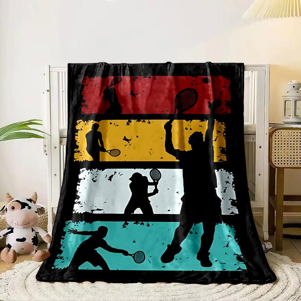Silhouettes of tennis players on colorful backgrounds with grunge edges. for all seasons blanket lunch break throw gift 80cm x 120cm