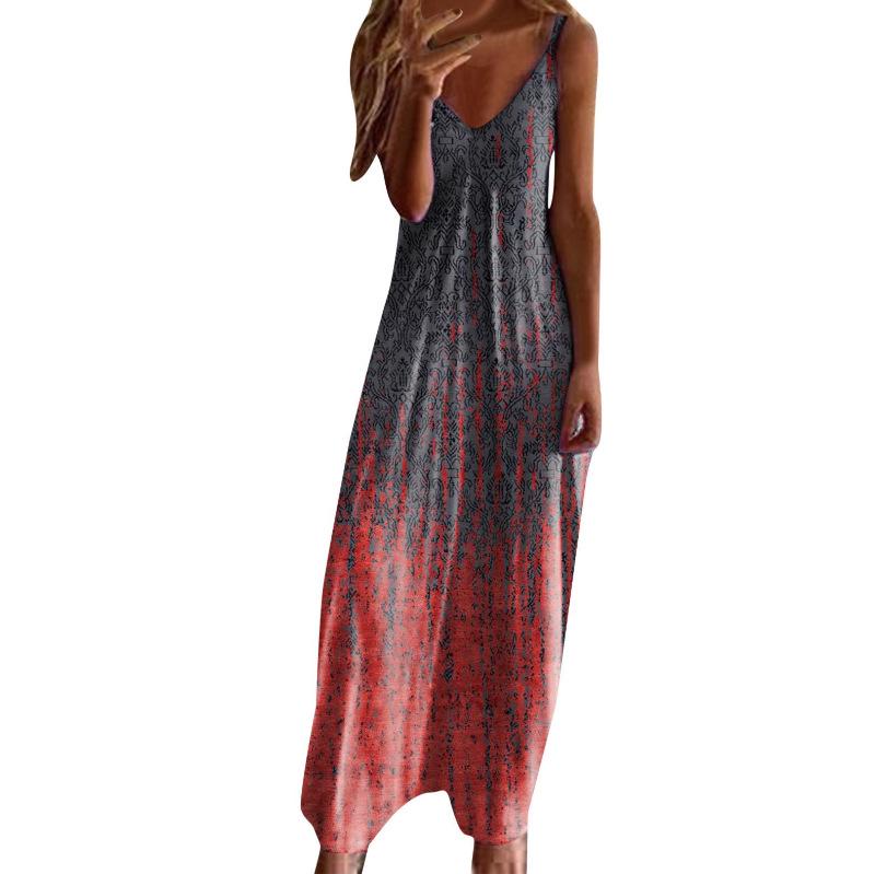 Women's Plus Size V-Neck Spaghetti Strap Long Dress - European & American Style