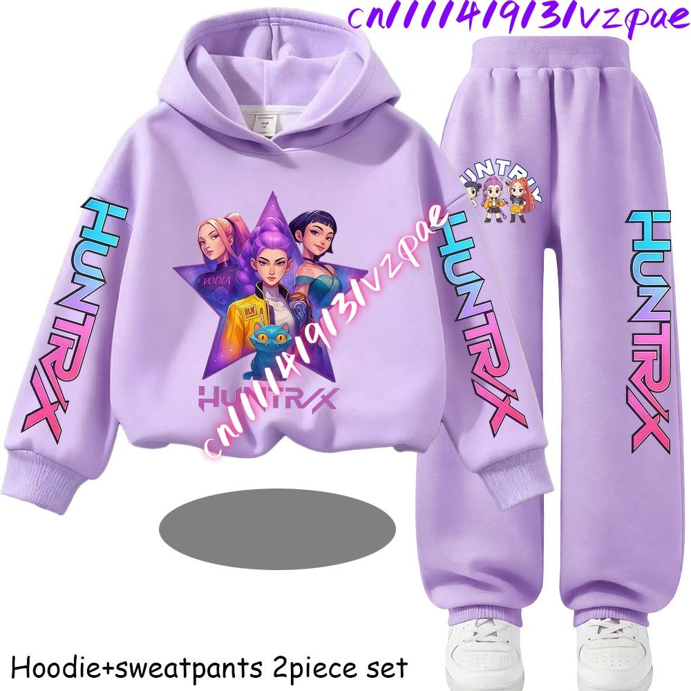 TZWY2026 Autumn KP Op Girls Print Clothing Children Hoodie 2pcs Set Pants Suit Kids Tracksuit Splice Sport Tracksuits