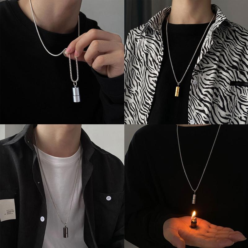 Creative Mini Lighters for Case Necklace for Titanium Steel Pendant Chain Hip Hop Party Jewelry Gift Lighters Pendan
