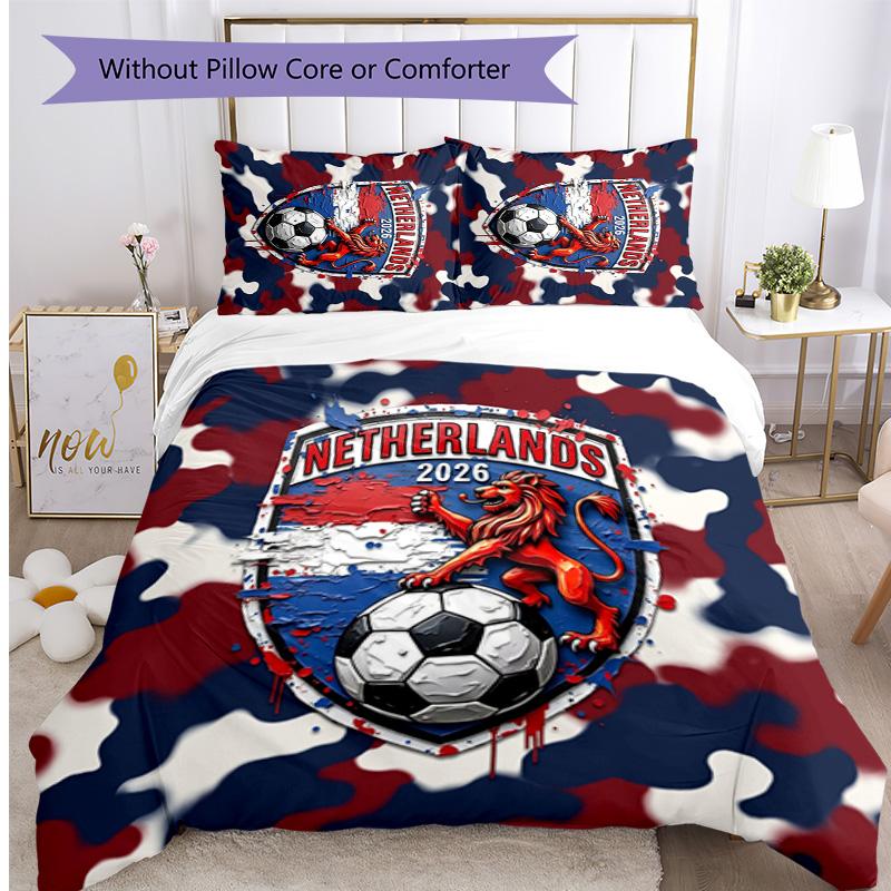 Netherlands Football Printed Bedding 3 Piece Set Cozy Breathable Bed Cover Set as Housewarming Holiday Gift