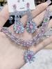 Women's Fashion Luxury Zirconia Crystal Pink Necklace Earrings Set Bracelet Jewelry Set Bridal Wedding Banquet Party Holiday