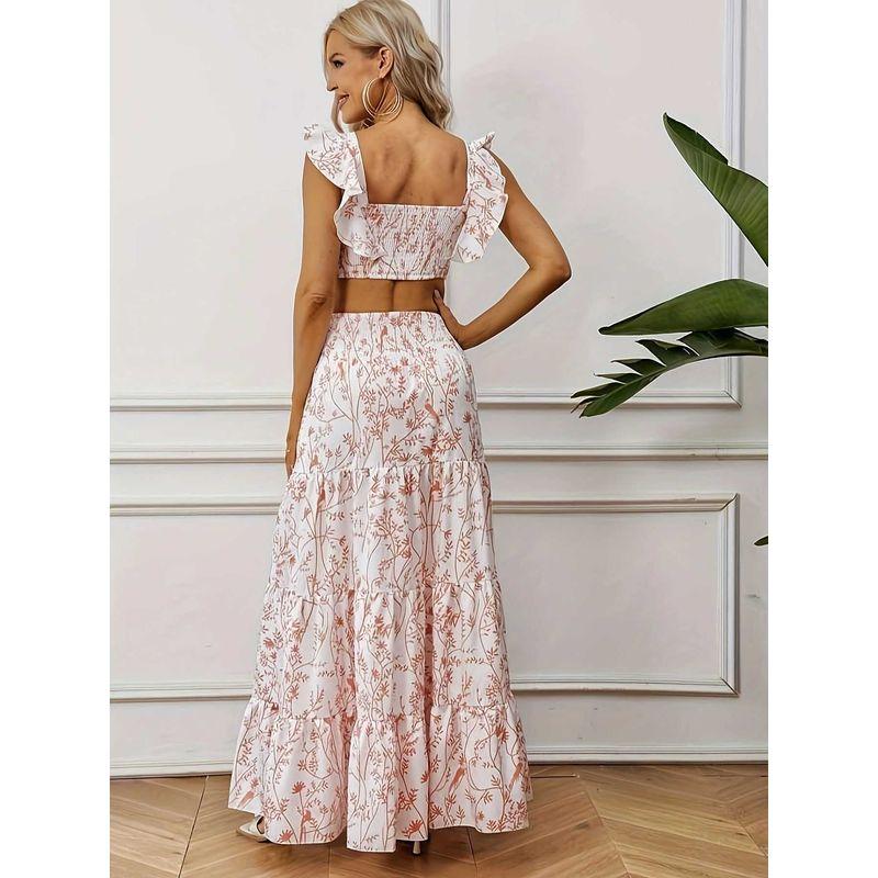 Printed Skirt Set Print Set Skirt Square Collar Short Top Print Skirt Set Women