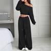 Women's Casual Solid Color Off-Shoulder Knit Sweatshirt Set