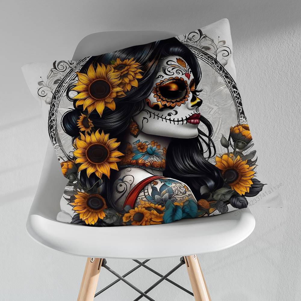 Cartoon Skull Girl Catrina Pillow Case For 30x30cm45x45cm55x55cm For Home Bedroom Decoration And Protector