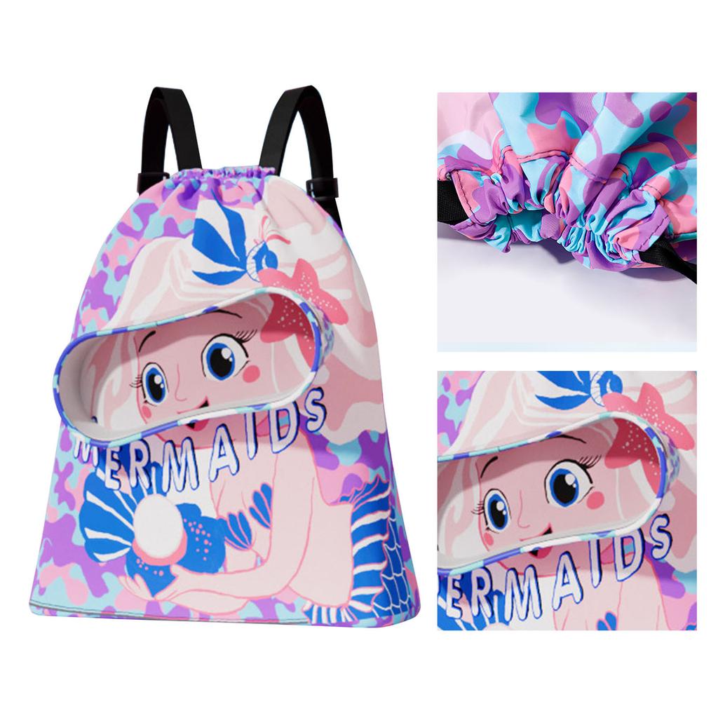 Kids Drawstring Swimming Bag Oxford Cloth Waterproof Dry Wet Separation Drawstring Bag for Boys Girls Small Purple